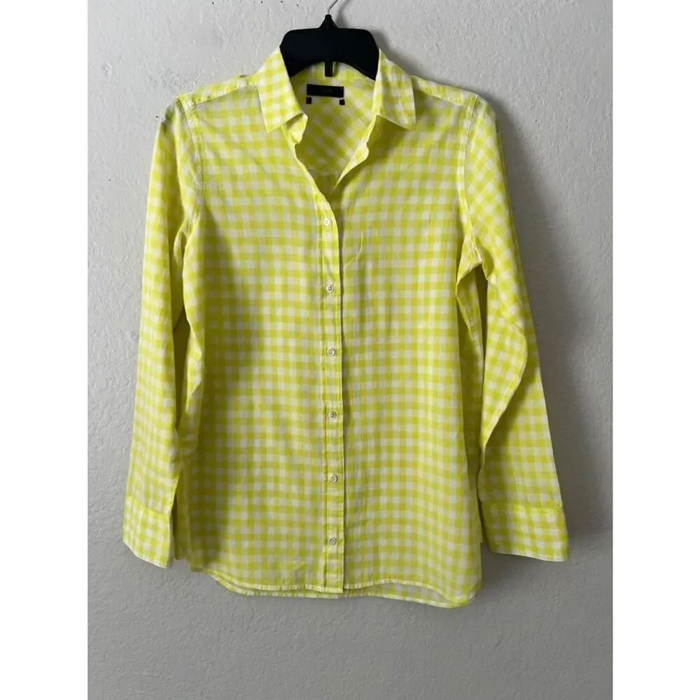 LIke New! J. Crew Gingham Plaid Shirt Butter Yellow Button Up 100% Cotton S